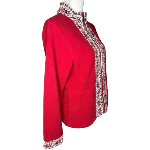 L.L. Bean Fleece Jacket Womens M Fair Isle Nordic Full Zip Pockets Warm Cozy - Picture 2 of 4